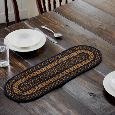 Black & Tan Jute Oval Braided Table Runner 8x24 VHC Brands - The Fox Decor